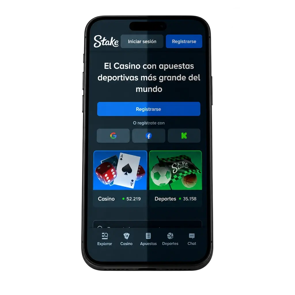 App Stake para iOS con casino y apuestas deportivas en vivo, disponible para descargar en Argentina desde iPhone