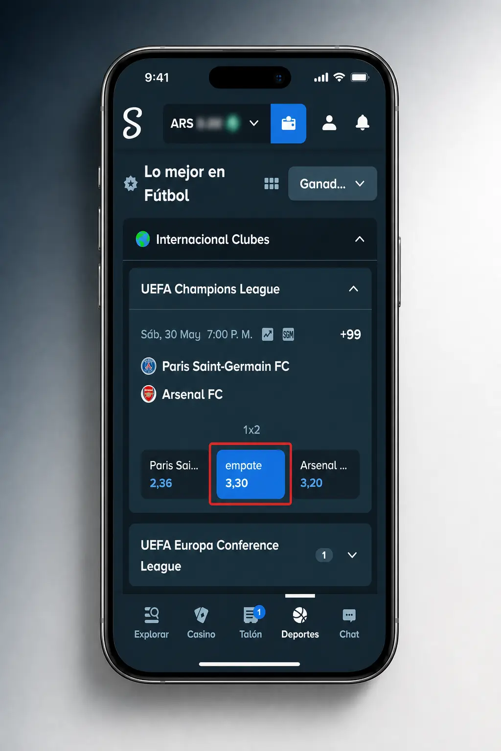 Pantalla de la app de Stake mostrando apuestas en vivo de MMA con cuotas y cupón de apuesta simplificado.