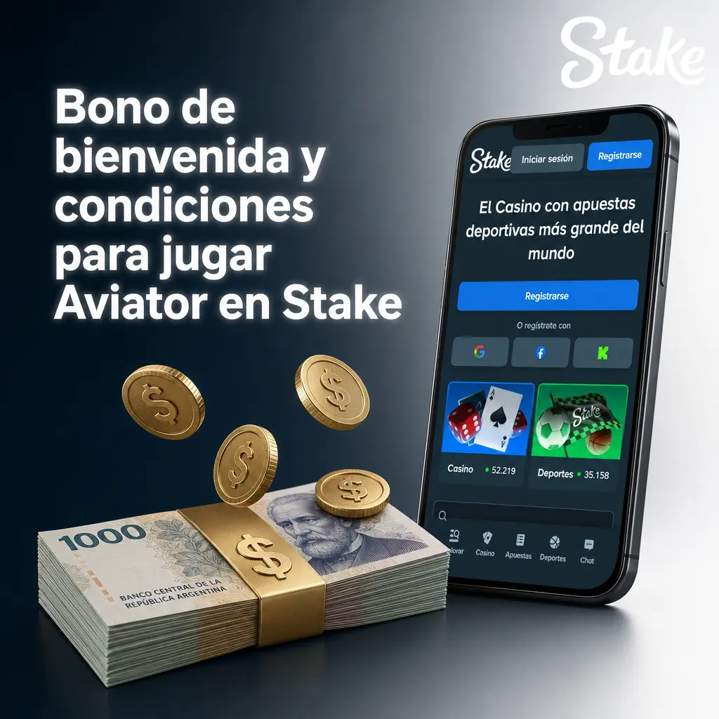 Tabla de condiciones del bono de bienvenida en Stake y exclusión de Aviator del cómputo de rollover en promociones activas.