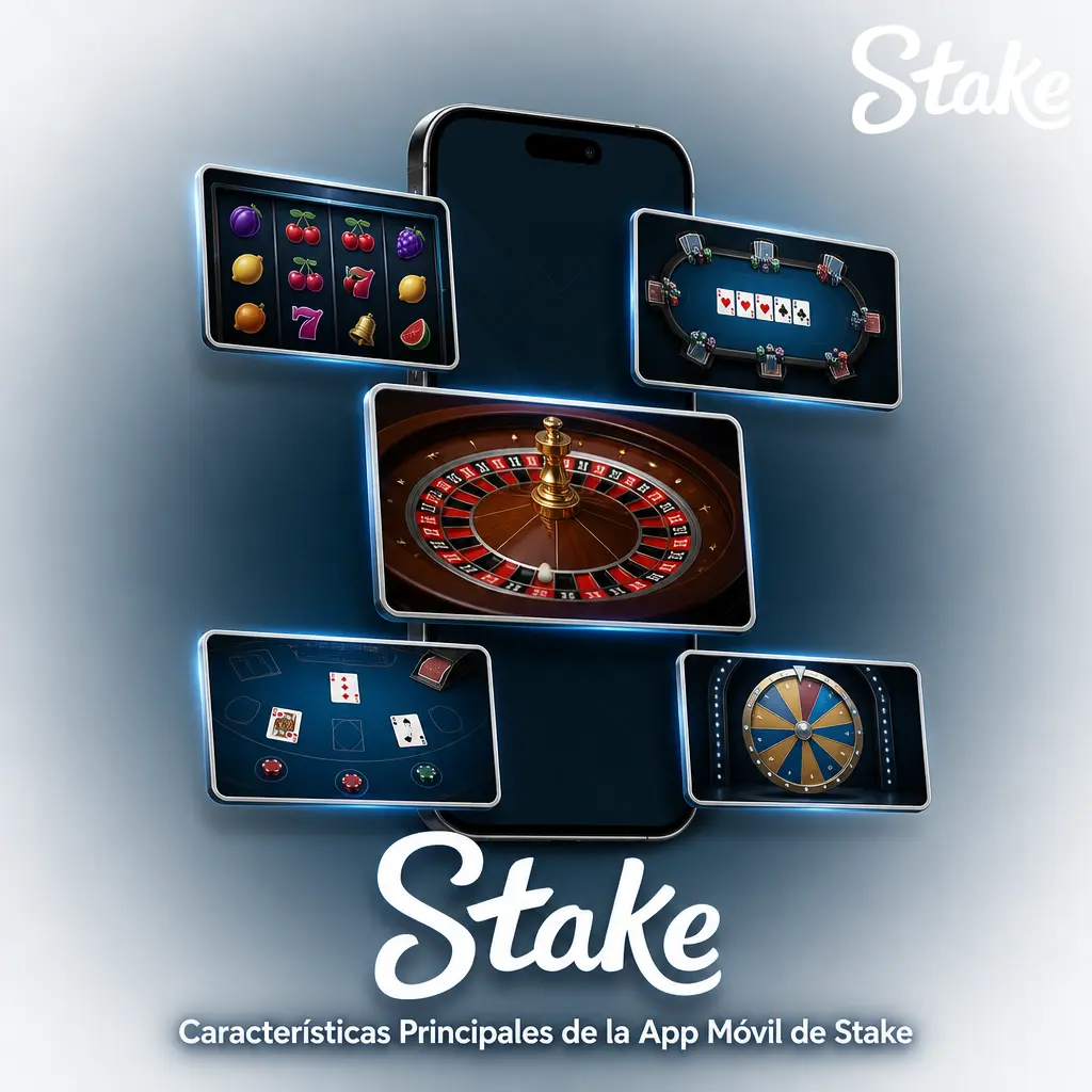 Interfaz de la app móvil de Stake mostrando sus funciones y características principales de apuestas