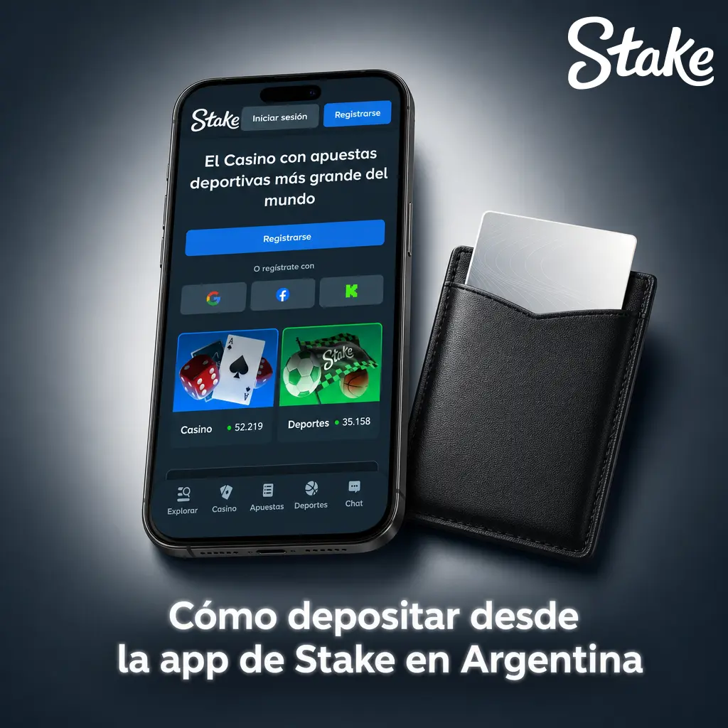 Pasos para depositar dinero desde la app de Stake en Argentina usando AstroPay, Mercado Pago o criptomonedas.