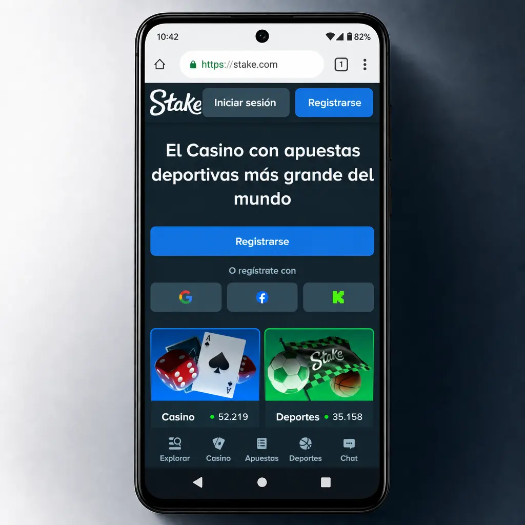 Pasos para descargar e instalar la APK de Stake en Android desde la pantalla de un smartphone