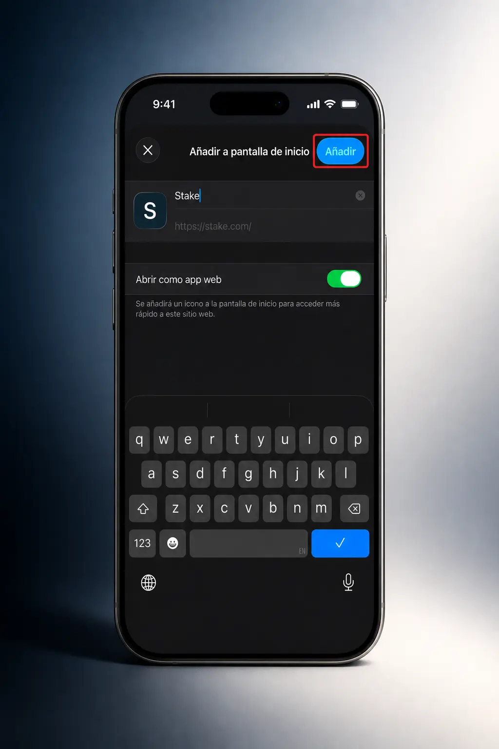 Pasos para descargar e instalar la PWA de Stake en iPhone desde Safari usando "Agregar a pantalla de inicio".
