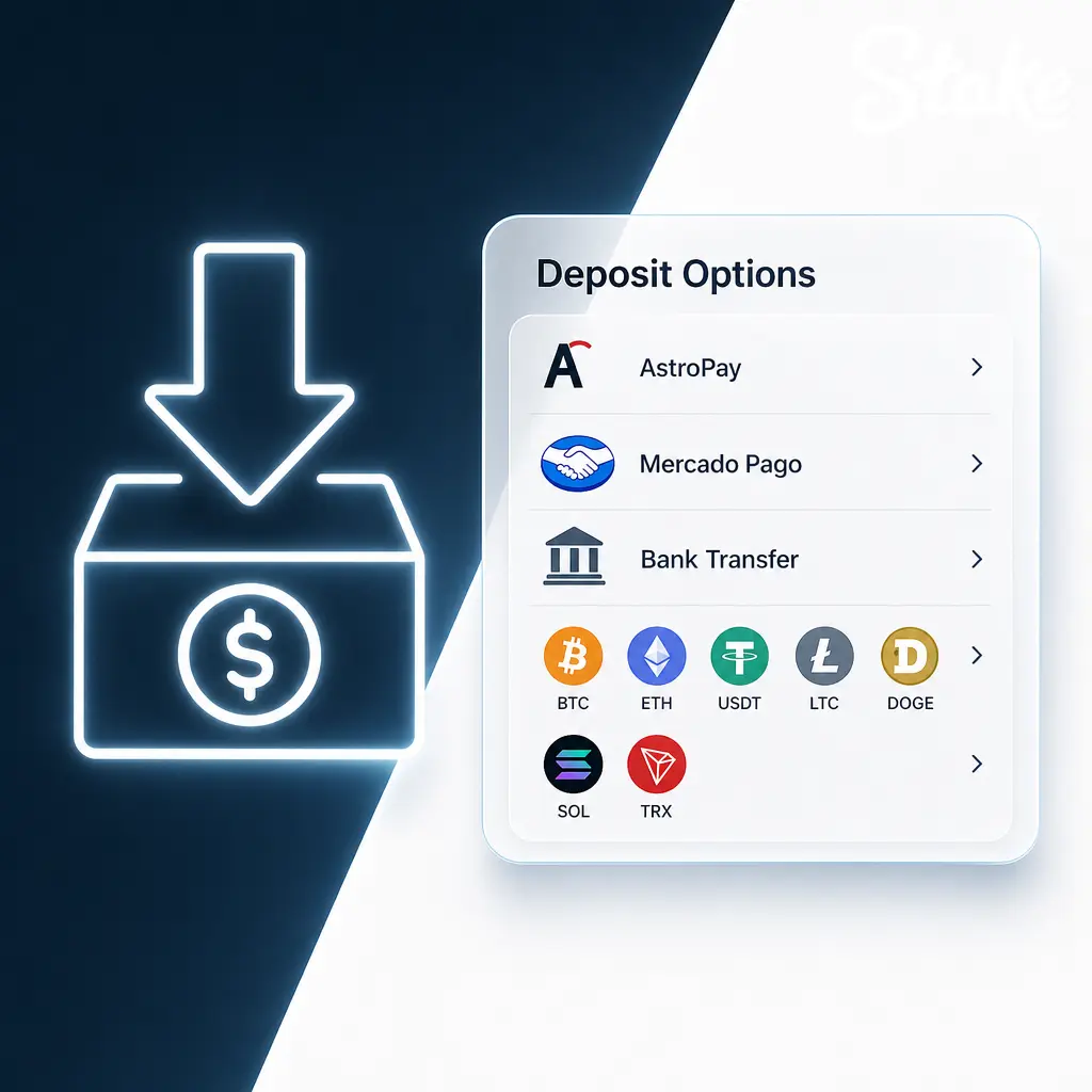 Cómo hacer un depósito en Stake desde el celular: pasos para cargar saldo con AstroPay, Mercado Pago o cripto.