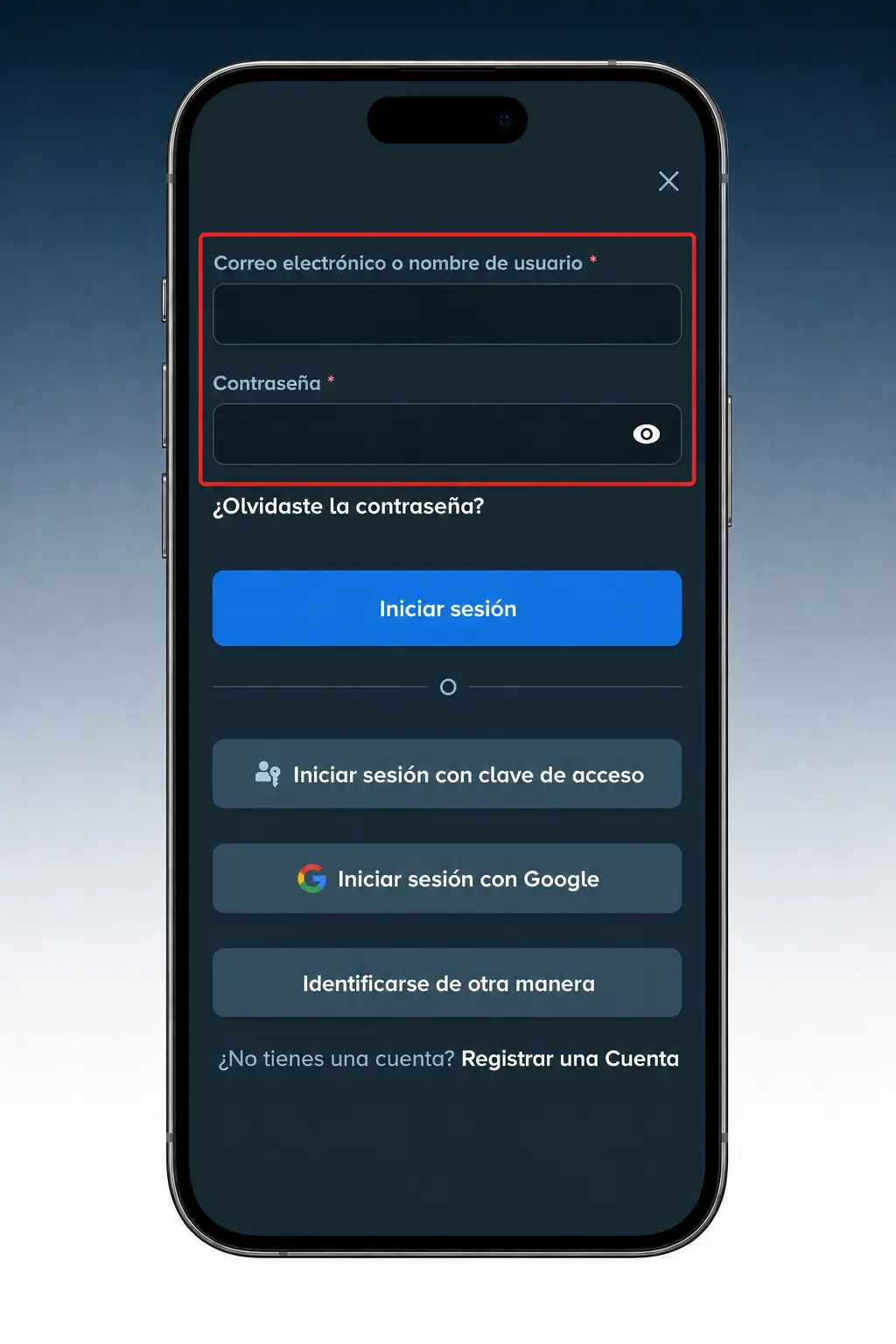 Pasos para iniciar sesión en la app de Stake usando huella digital, reconocimiento facial y verificación en dos pasos.