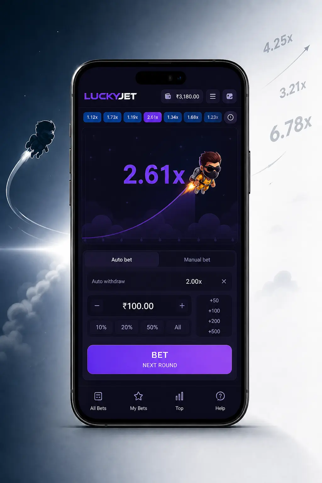 Captura de Lucky Jet en Stake mostrando una ronda activa con el multiplicador en aumento y el botón de retiro.