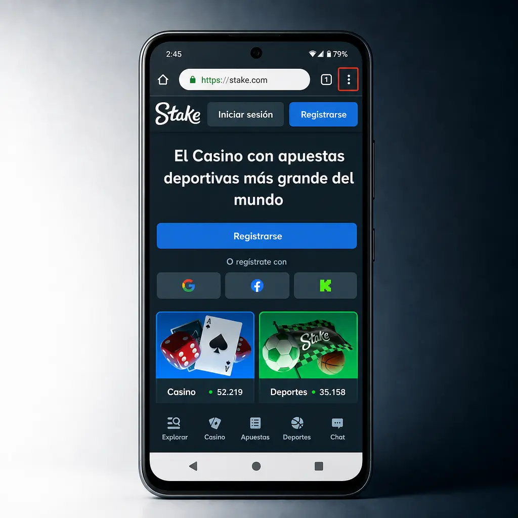 Pasos para descargar e instalar el APK de Stake en Android desde la app oficial