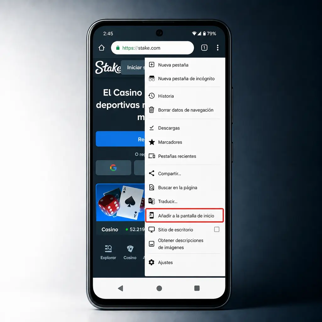 Pasos para descargar e instalar el APK de Stake en un celular Android en tres simples pasos