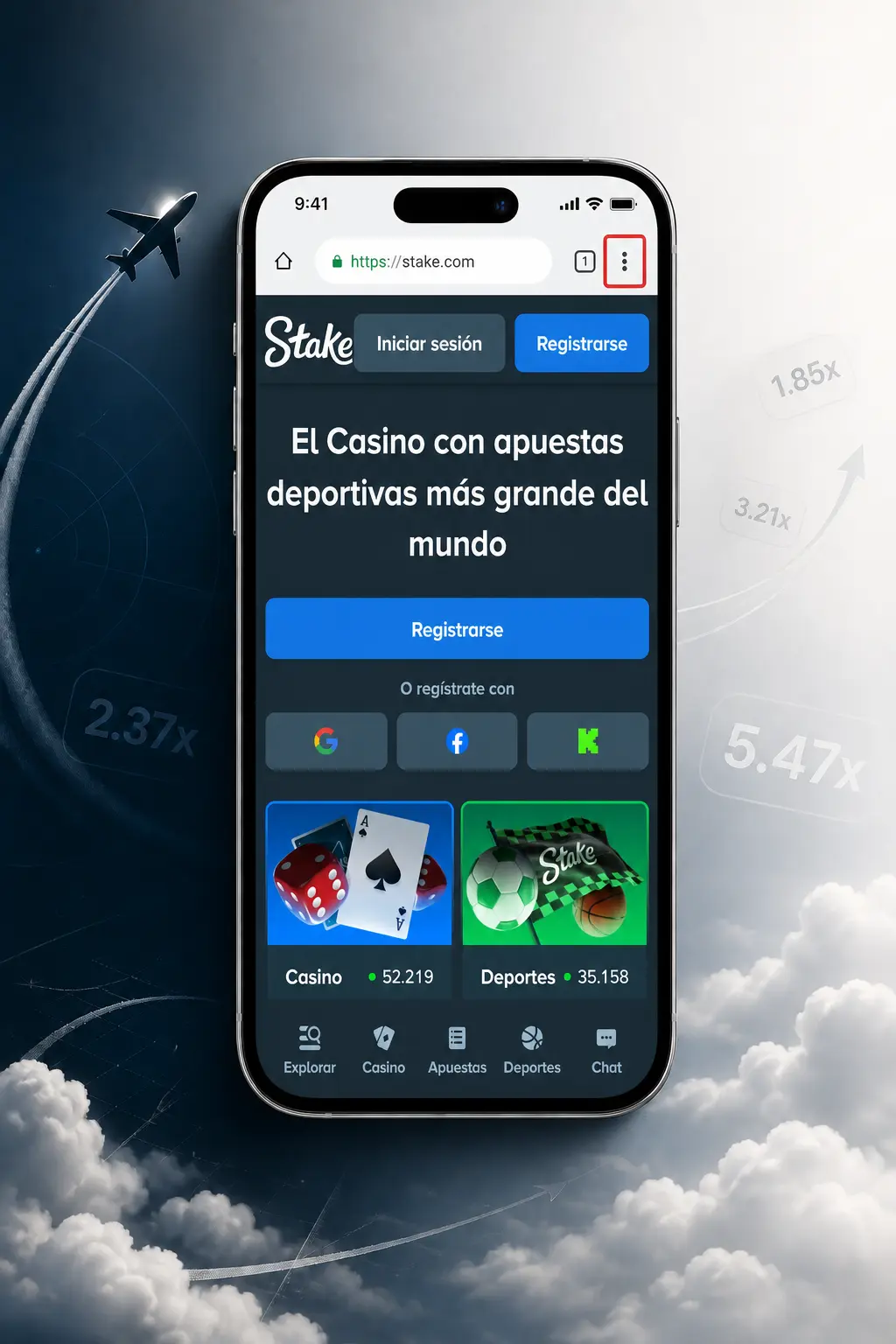Captura de pantalla de la app de Stake mostrando el acceso al juego Aviamasters desde un celular