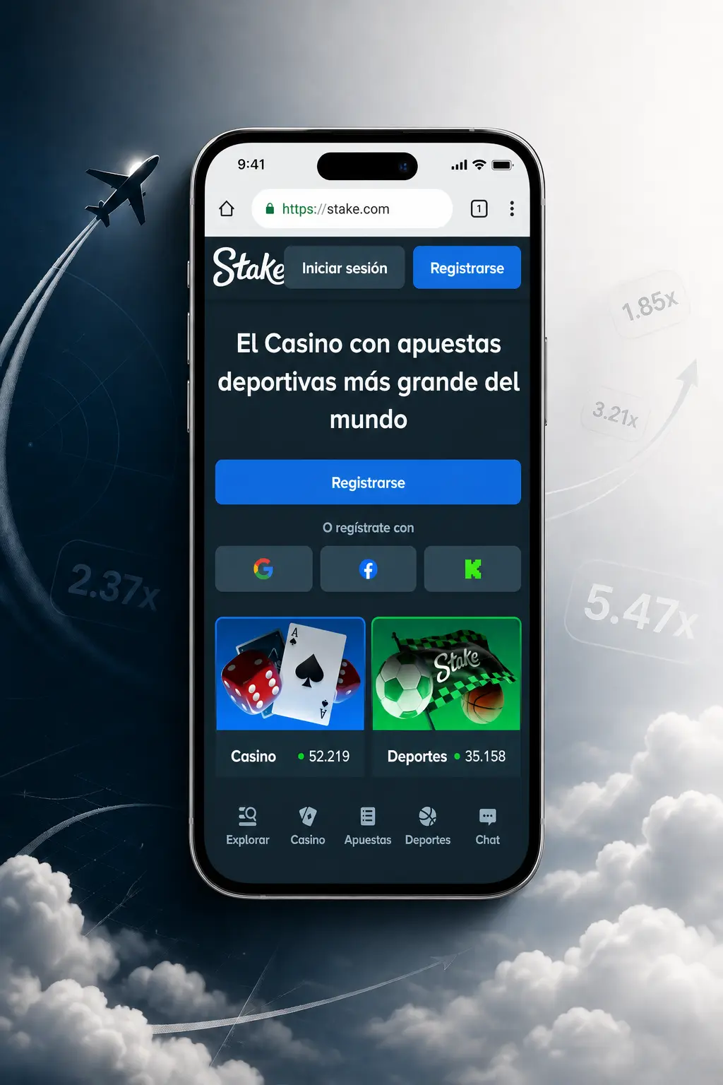 Descargá la app de Stake para Android o iOS y jugá Aviamasters desde tu celular de forma rápida y segura
