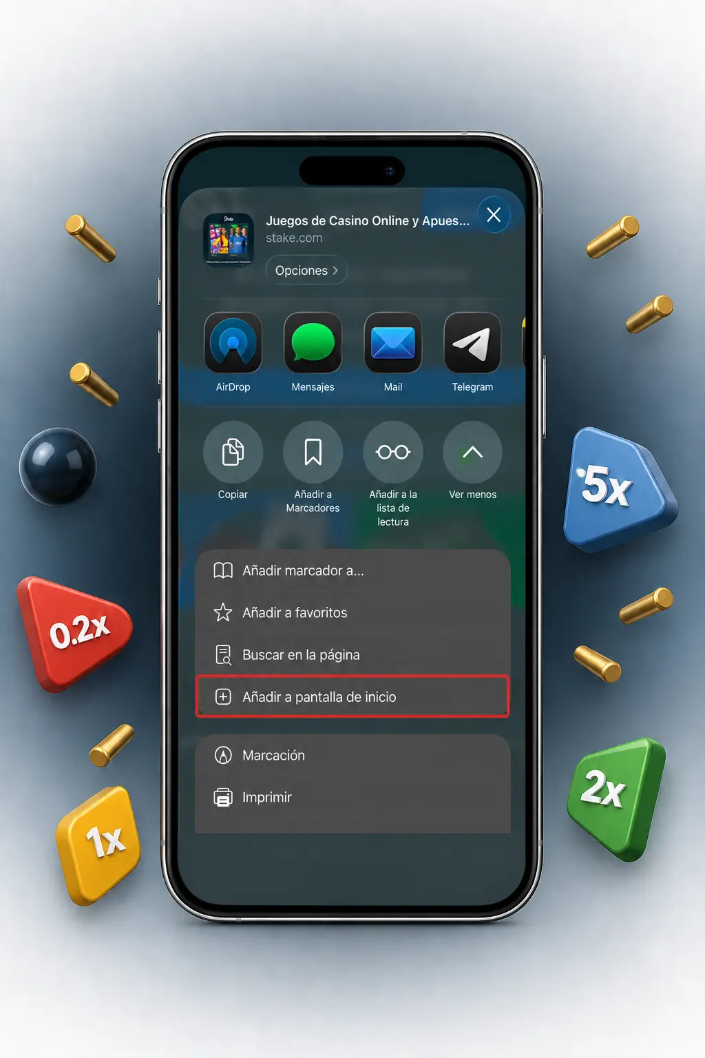 Captura de pantalla de la app de Stake en celular mostrando el acceso al juego Plinko luego de iniciar sesión.