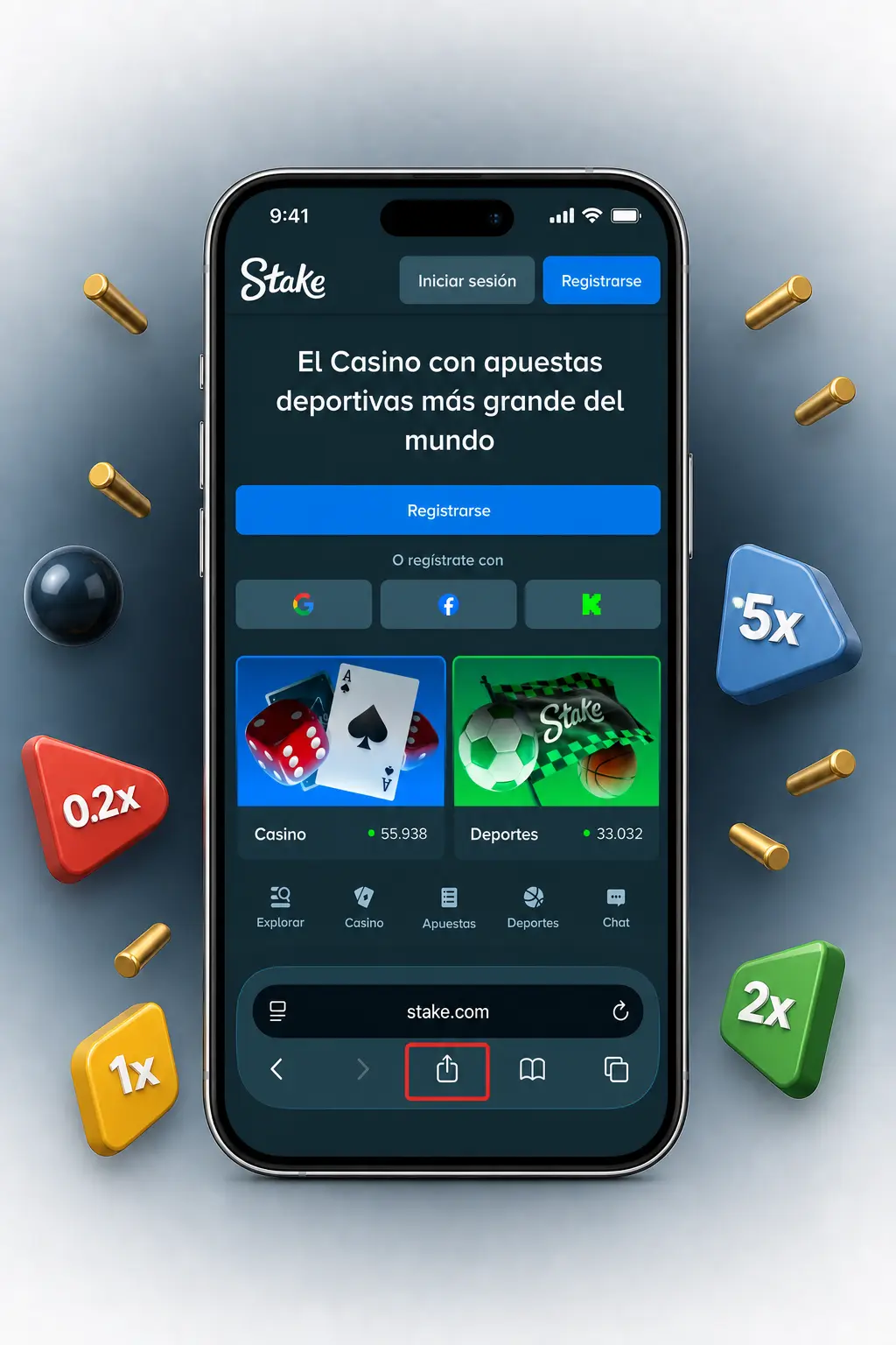 Captura de la app Android de Stake mostrando la descarga del APK para jugar a Plinko desde el celular.