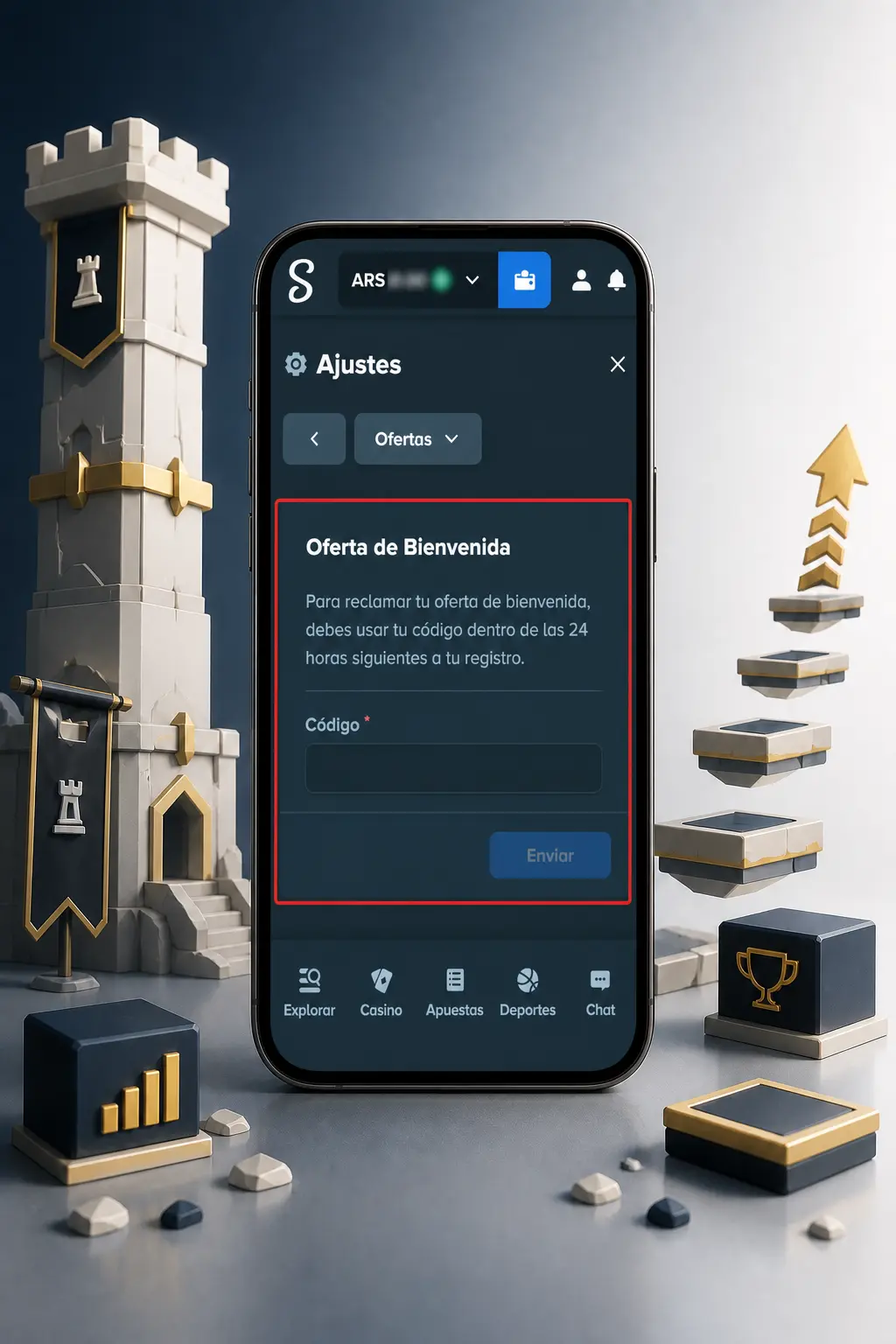 Captura de pantalla del paso 4 para verificar la cuenta y cargar saldo antes de jugar Tower Rush en Stake