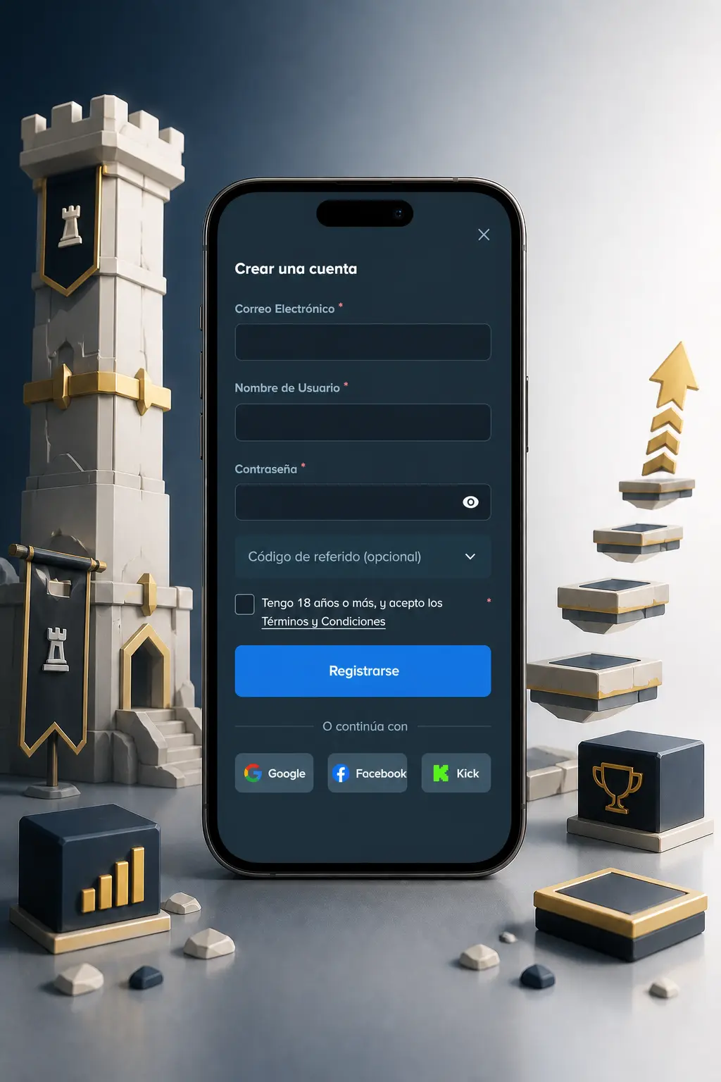 Pantalla de registro en Stake para crear una cuenta y empezar a jugar Tower Rush