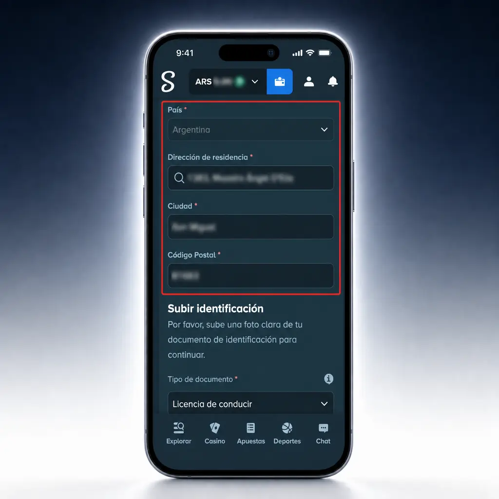 Pasos para verificar tu cuenta en Stake: documento, comprobante de domicilio y método de pago validados.