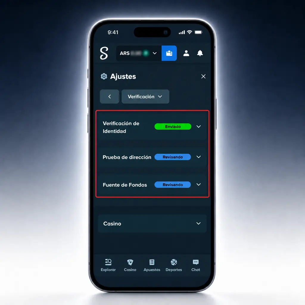 Pasos para verificar tu cuenta en Stake: documento de identidad, comprobante de domicilio y método de pago.