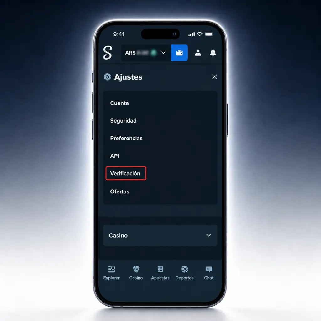 Pasos para verificar tu cuenta en Stake: documento, comprobante de domicilio y método de pago validado.