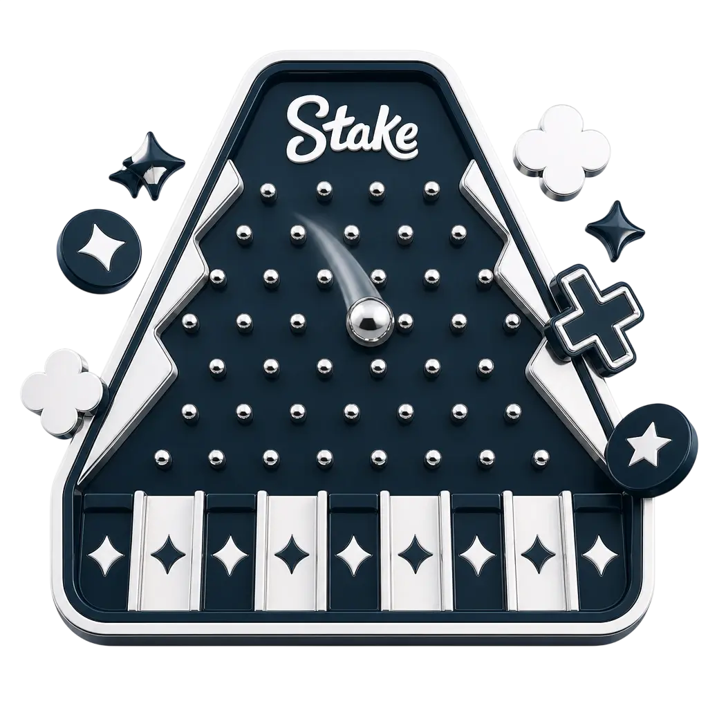 Bolita cayendo por el tablero de clavijas de Plinko en Stake Argentina, listo para jugar online.