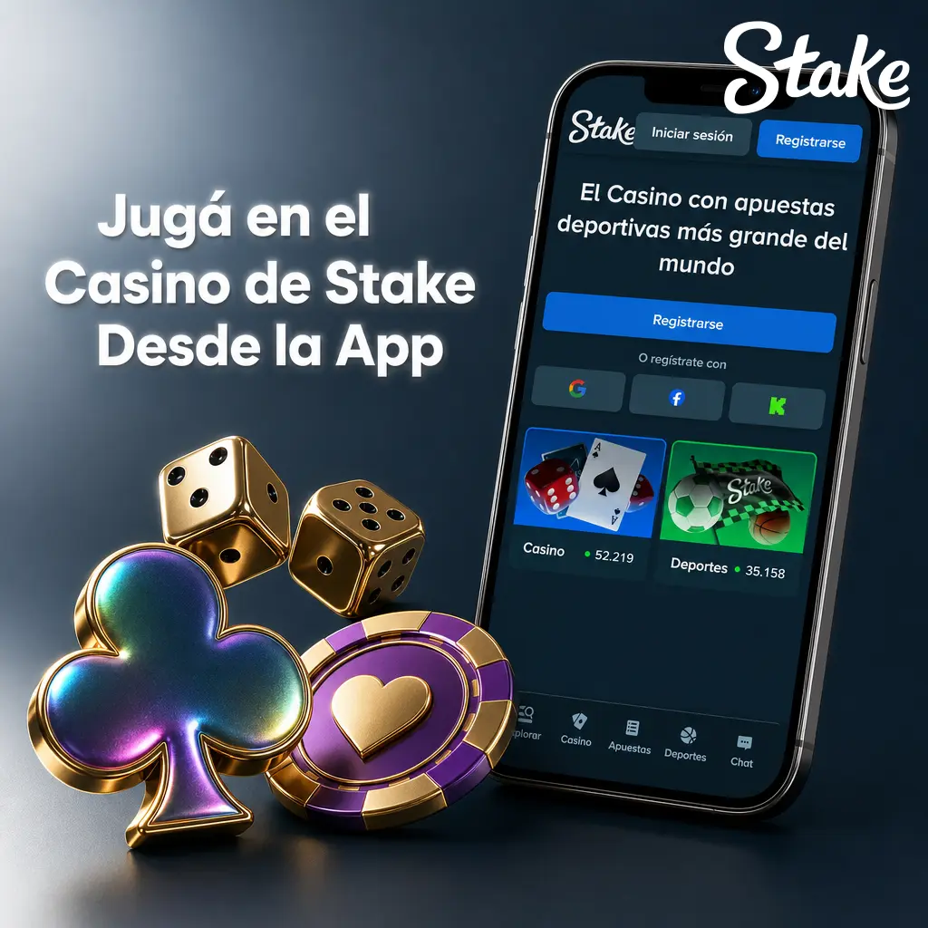 Casino de Stake desde la app con tragamonedas, crash games, casino en vivo y más categorías para Android e iOS