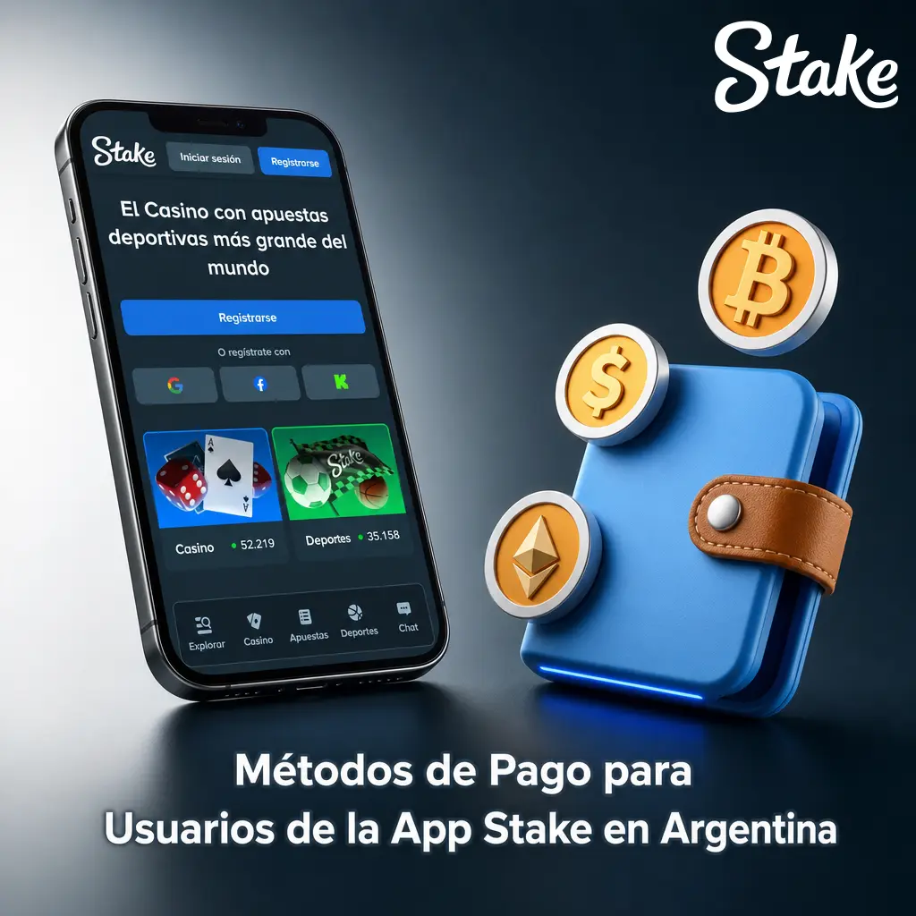 Métodos de pago disponibles en la app Stake Argentina: criptomonedas como BTC, ETH, USDT y tarjetas Visa/Mastercard