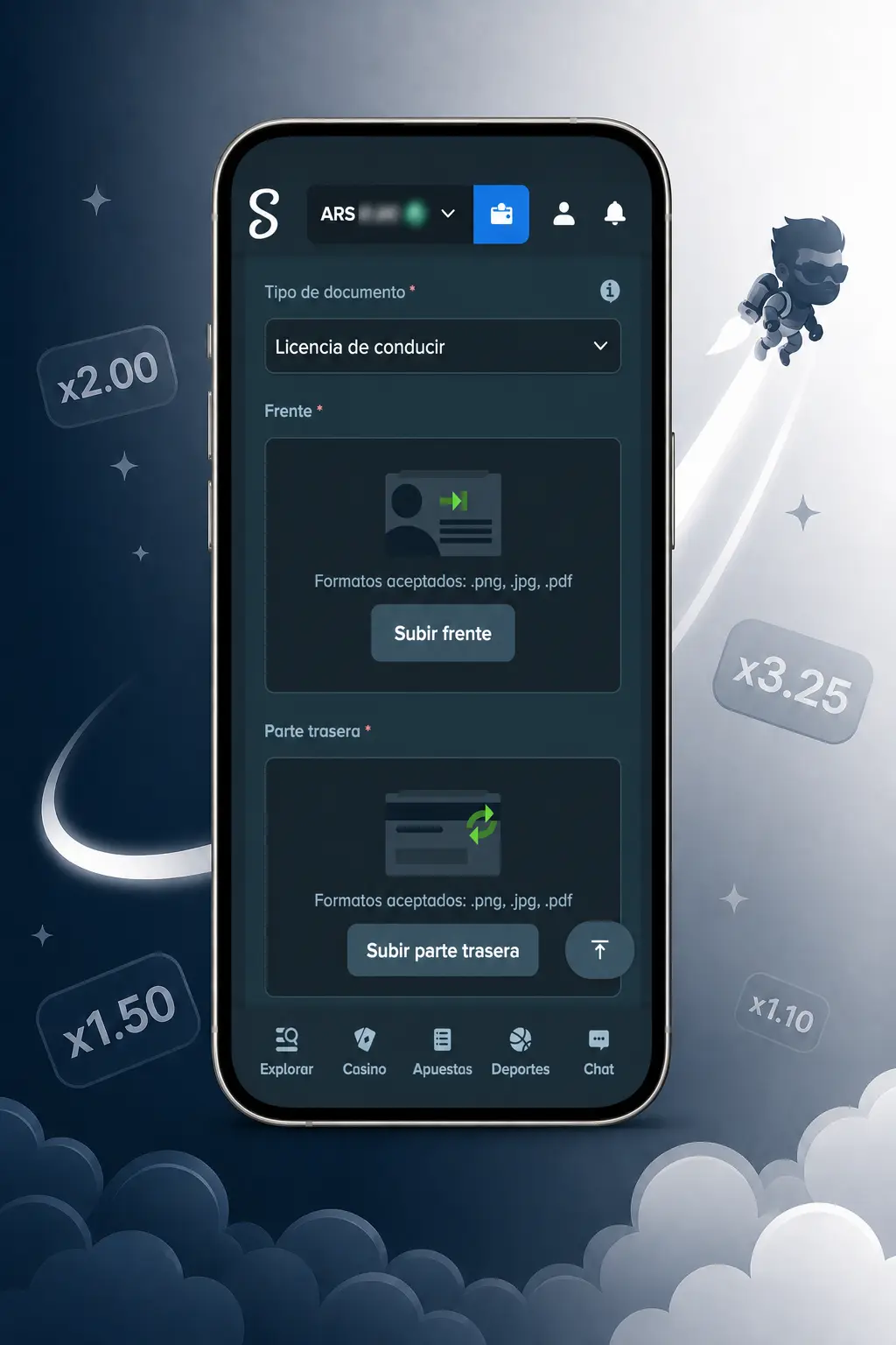 Registrate en Stake ingresando tus datos para crear una cuenta y jugar a Lucky Jet con dinero real.