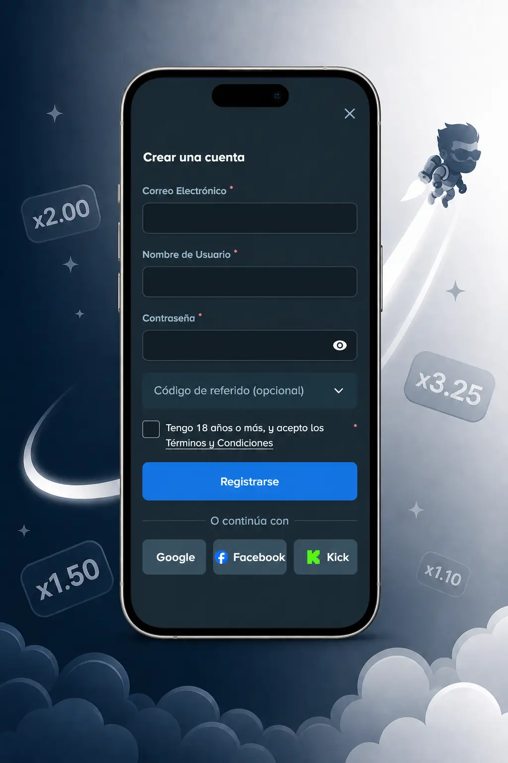 Pasos para registrarte en Stake y jugar a Lucky Jet con dinero real desde Argentina.