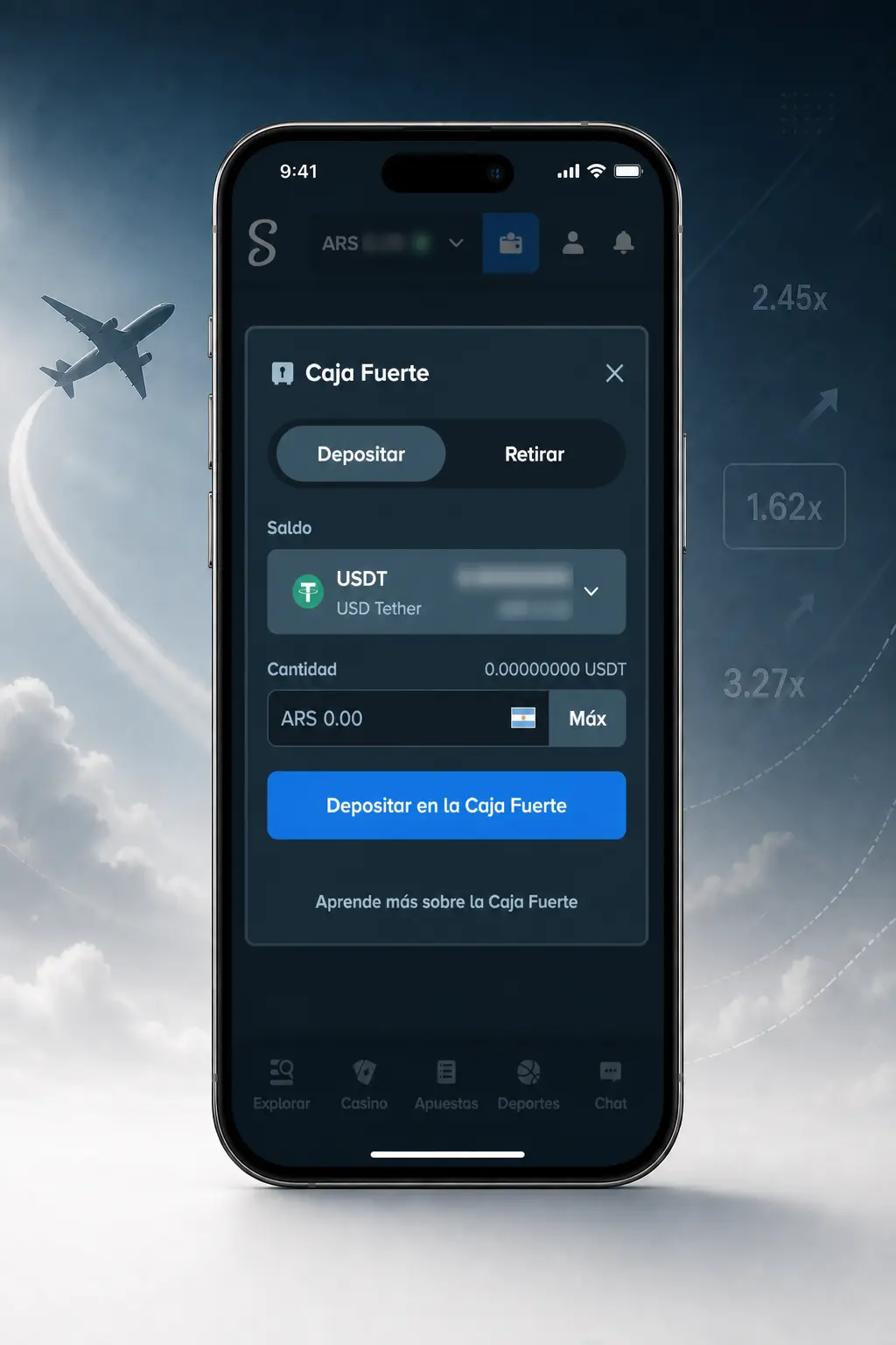 Registrate en Stake, completá tus datos y jugá a Aviamasters con dinero real de forma rápida y segura.