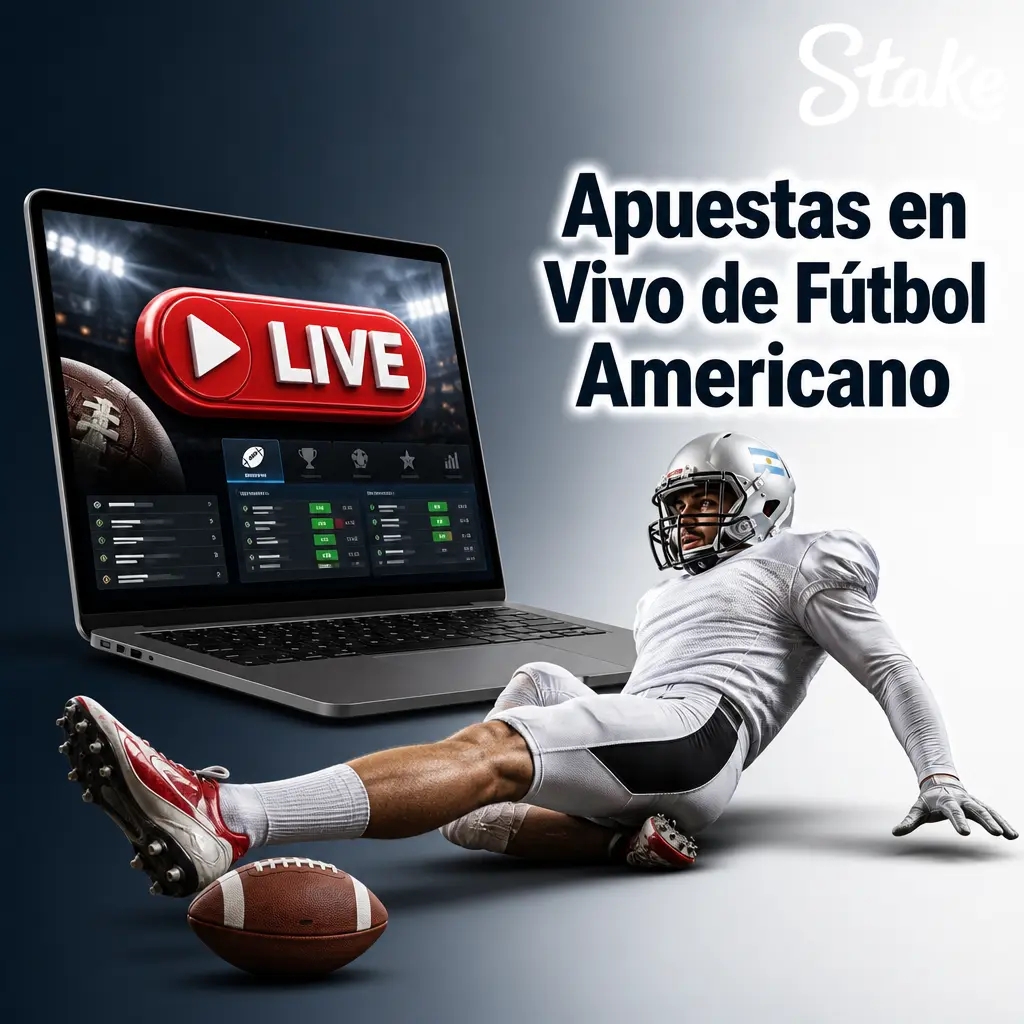 Apuestas en vivo de fútbol americano en Stake con cuotas actualizadas, estadísticas del partido y tracker visual del campo de juego