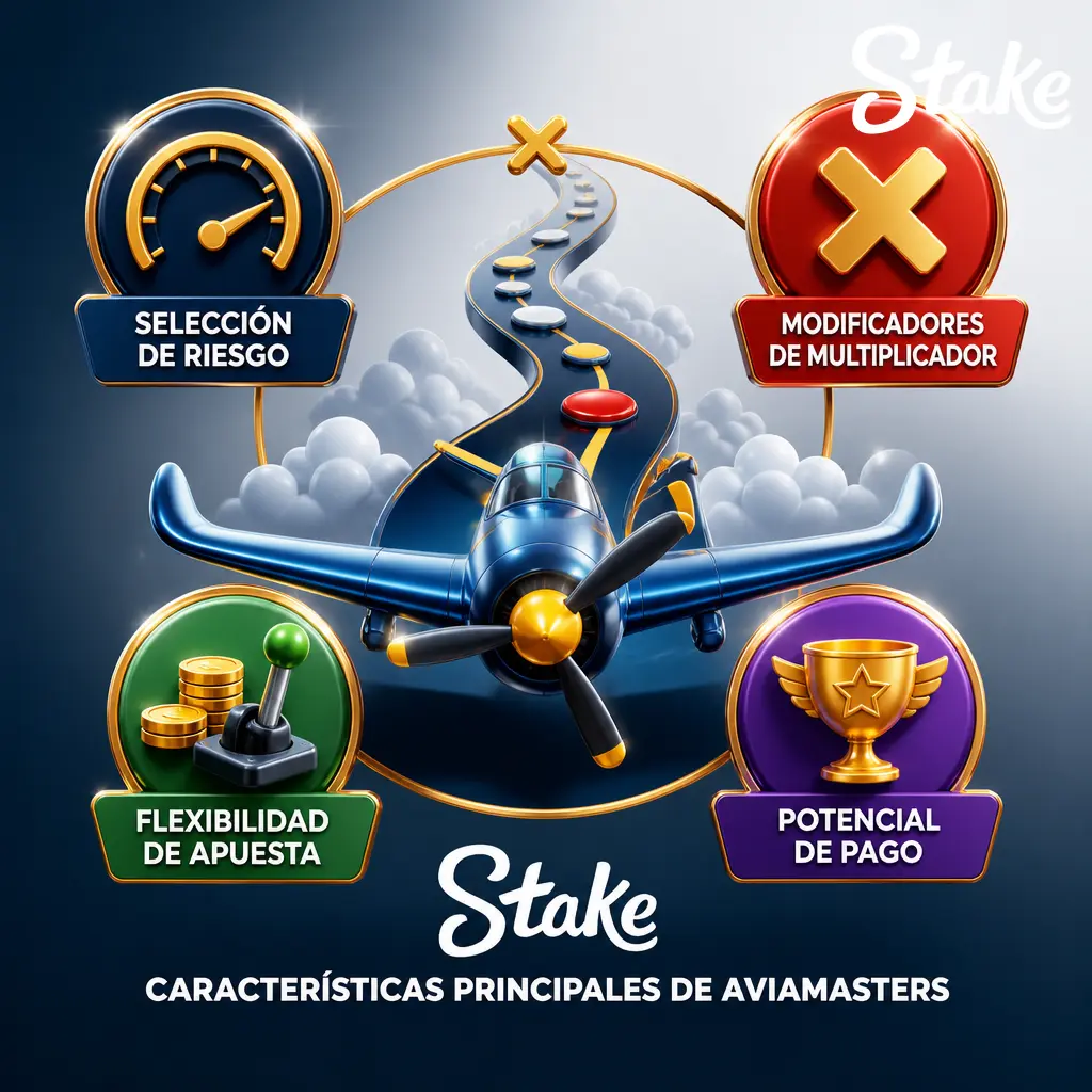 Características principales de Aviamasters: resultado automático, niveles de riesgo y multiplicadores dinámicos en rondas rápidas.