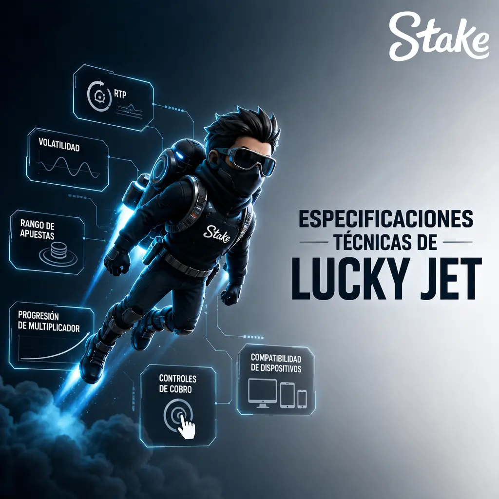 Tabla con especificaciones técnicas de Lucky Jet: RTP 97%, volatilidad alta, proveedor Gaming Corps y funciones disponibles