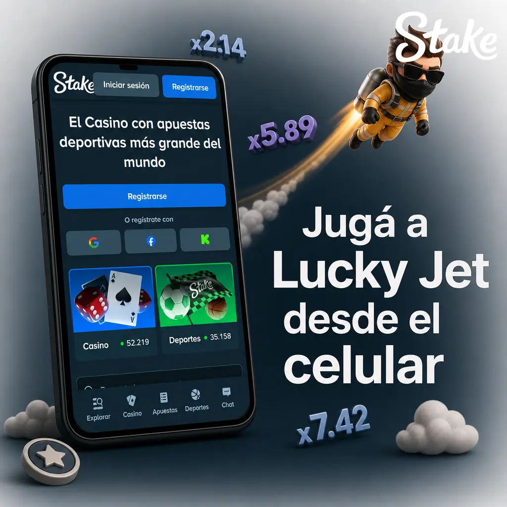 Jugá a Lucky Jet desde el celular en Stake, sin descargas, con los mismos controles y métodos de pago que en la versión web.