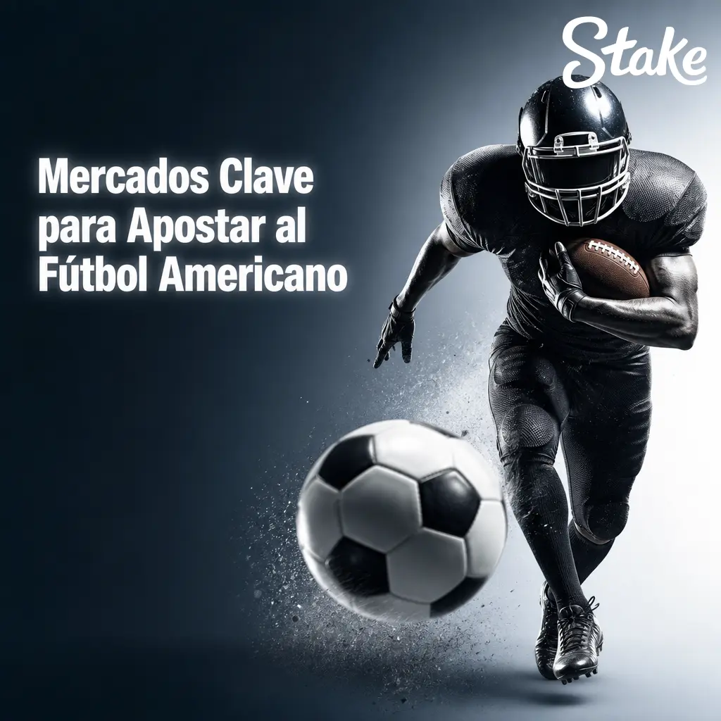 Mercados clave de Stake para apostar al fútbol americano: spread, money line, totales, props de jugadores, margen de victoria y parlays.