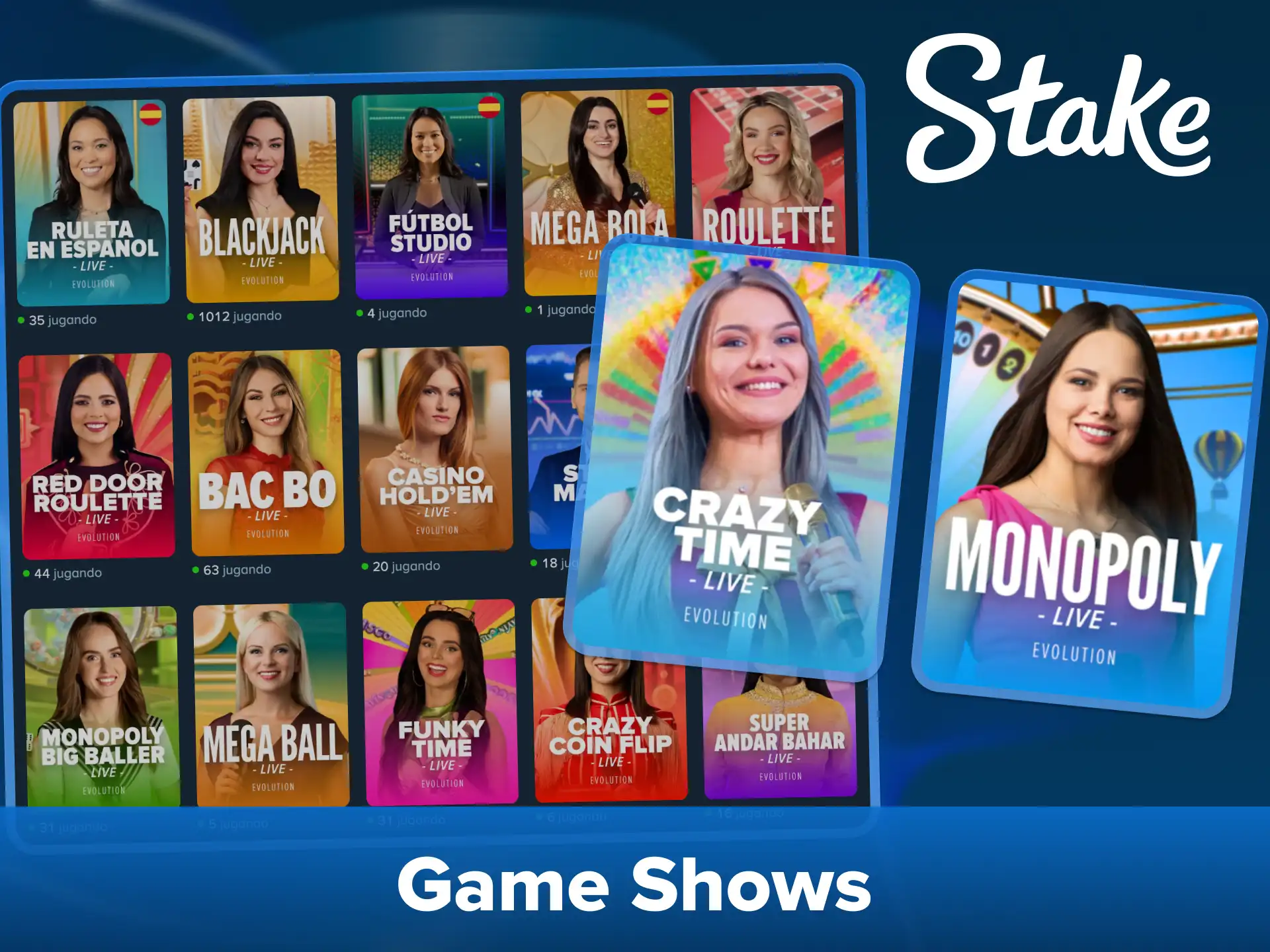 Ve a la sección de casino en vivo de Stake para probar los Game Shows.