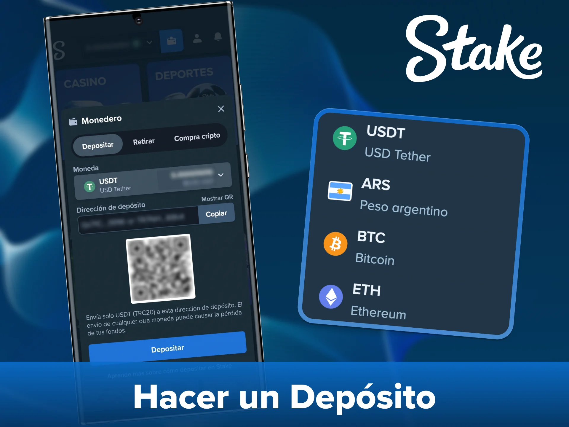 Sigue la guía para realizar un depósito en Stake a través de tu dispositivo móvil.